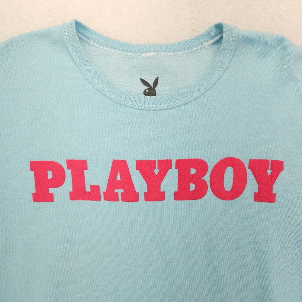Playboy Graphic Casual Long Sleeve Crew Neck T Shirt Mens Size XS Blue